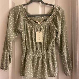 Green Polkadot Off the Shoulder Top